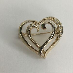 Double Heart‎ Brooch Pin Gold Tone Romantic Coquette Cottage Fairycore